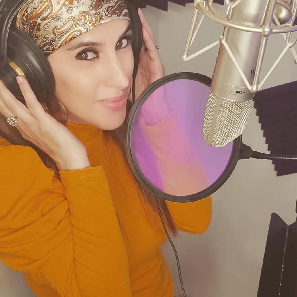 aneessa in the recording studioin Los Angeles